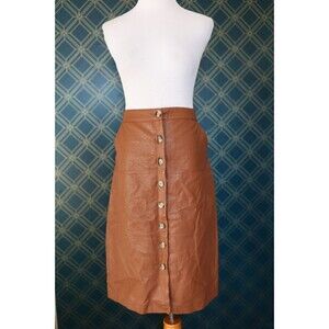 Aaron & Amber Brown Faux Leather Button Down Skirt Western Cowgirl Boho Medium